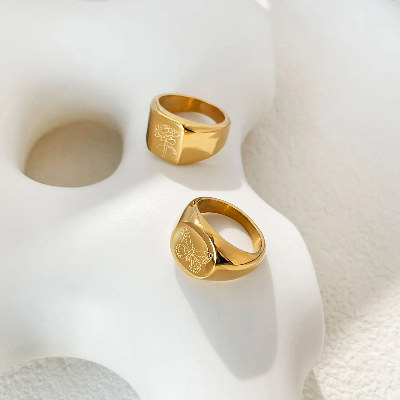 Monlansher Butterfly Peony Geometric Wide Ring Gold Color Titanium Steel for Women Minimalist Statement Rings Jewelry Gift - купить по