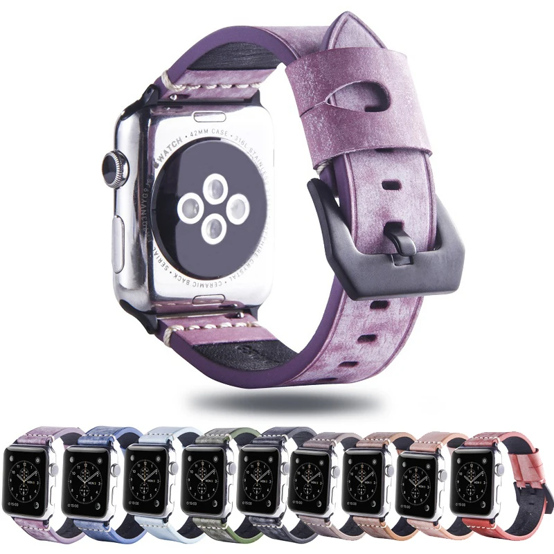 Ремешок для часов ремешок из натуральной кожи Apple watch 5 4 3 2 1 44 мм 40 iWatch 38 42 черный