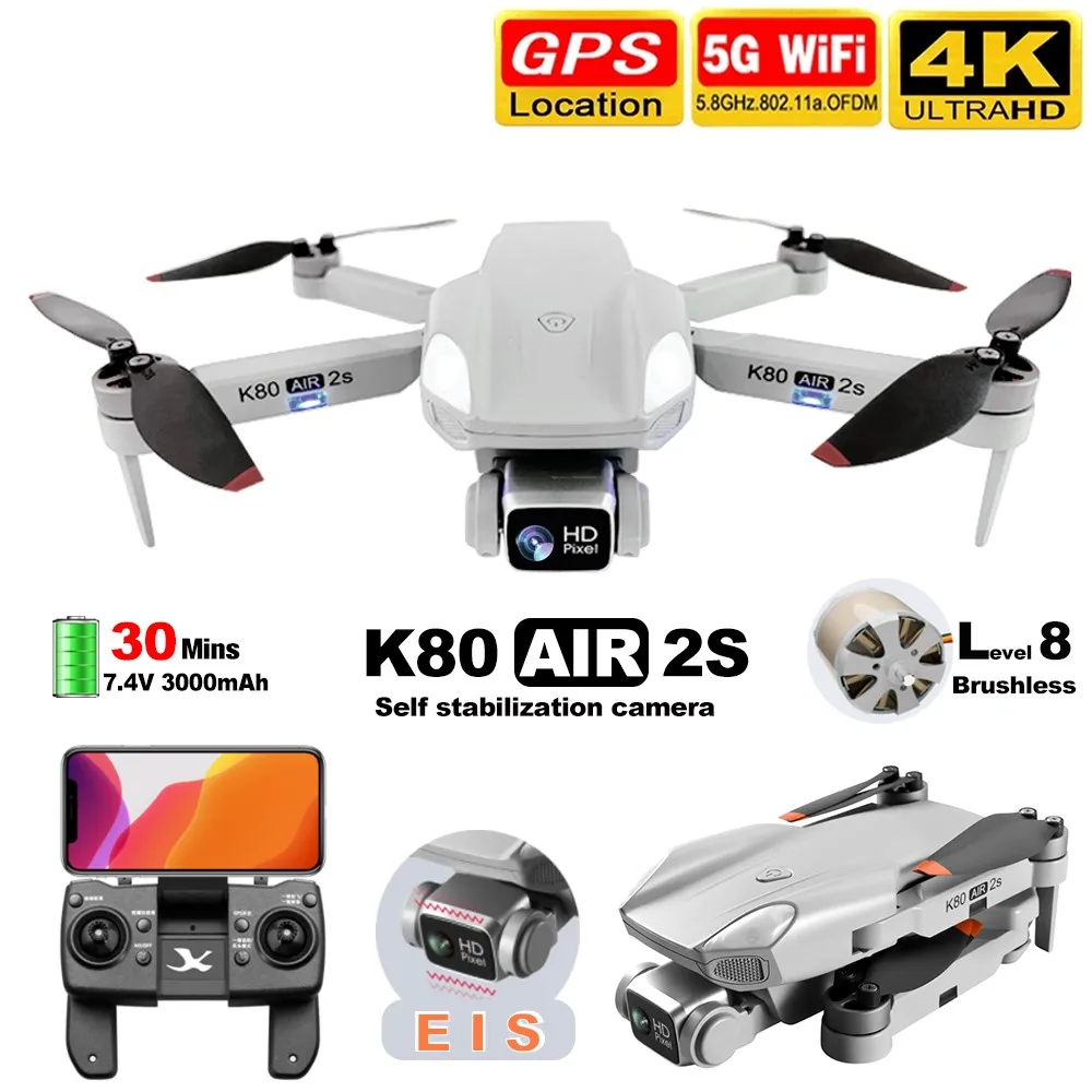 

Drone K80 AIR2S Drone Camera 4K GPS Brushless 5G FPV 1Km Long Distance 30mins Professional RC Quadcopter Dron self Stabilization