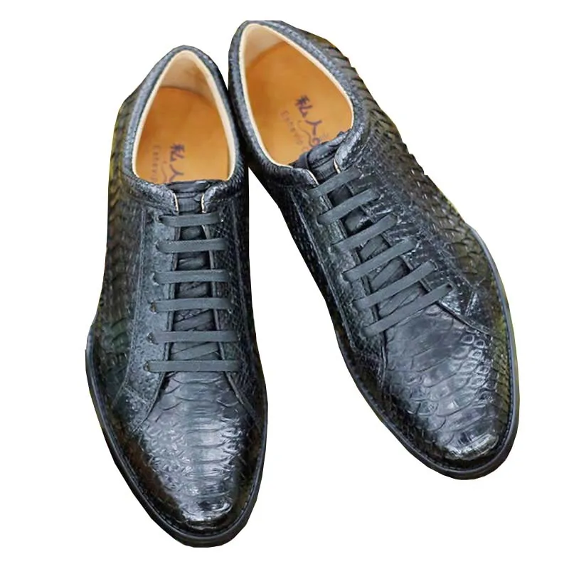 

ourui true Python skin male leisure Leather shoes black Genuine leather lace-up Single shoes male men shoes