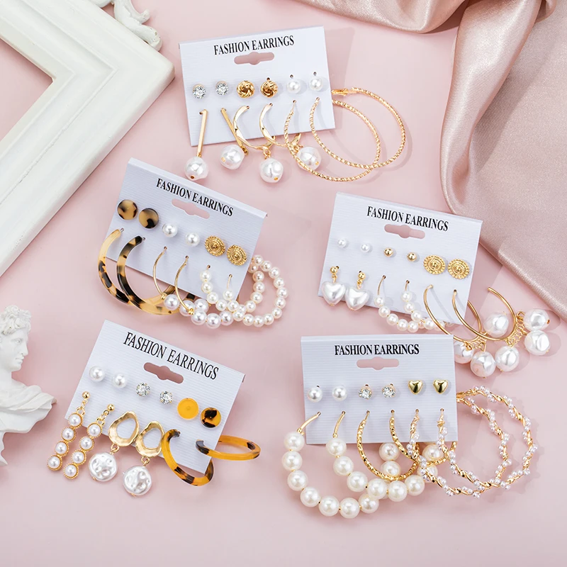 

Fashion Pearl Earrings for Women Big Circle Hoop Drop Earrings Korean Statement Heart Earrings 2020 Trend