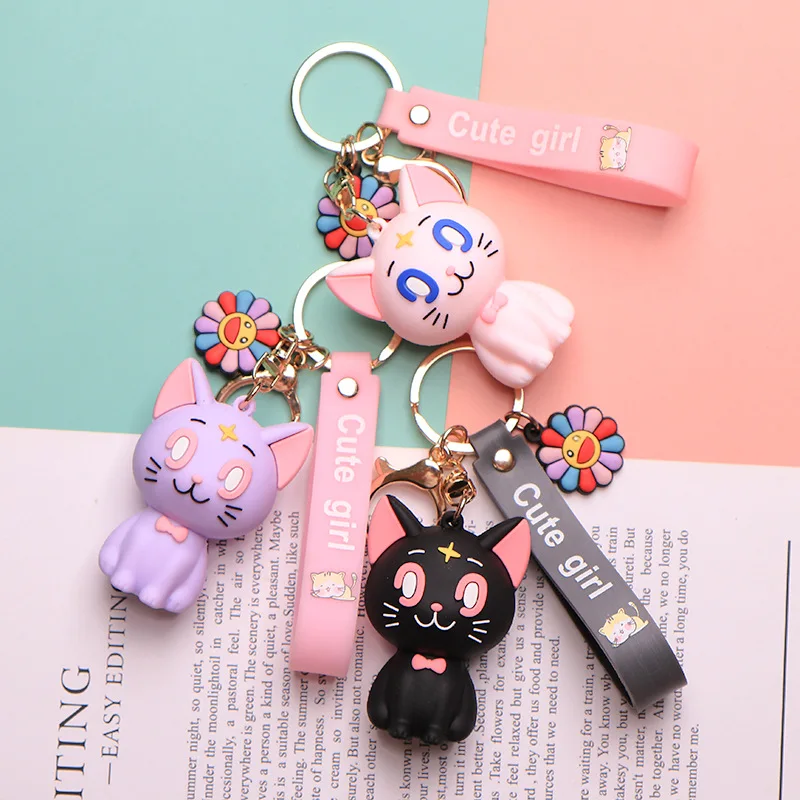 

New Cute Cat Keychains Fashion Cartoon Cat Key Chain Fashion Backpack Keyring Creative Car Bag Phone Pendant Gifts For Woman