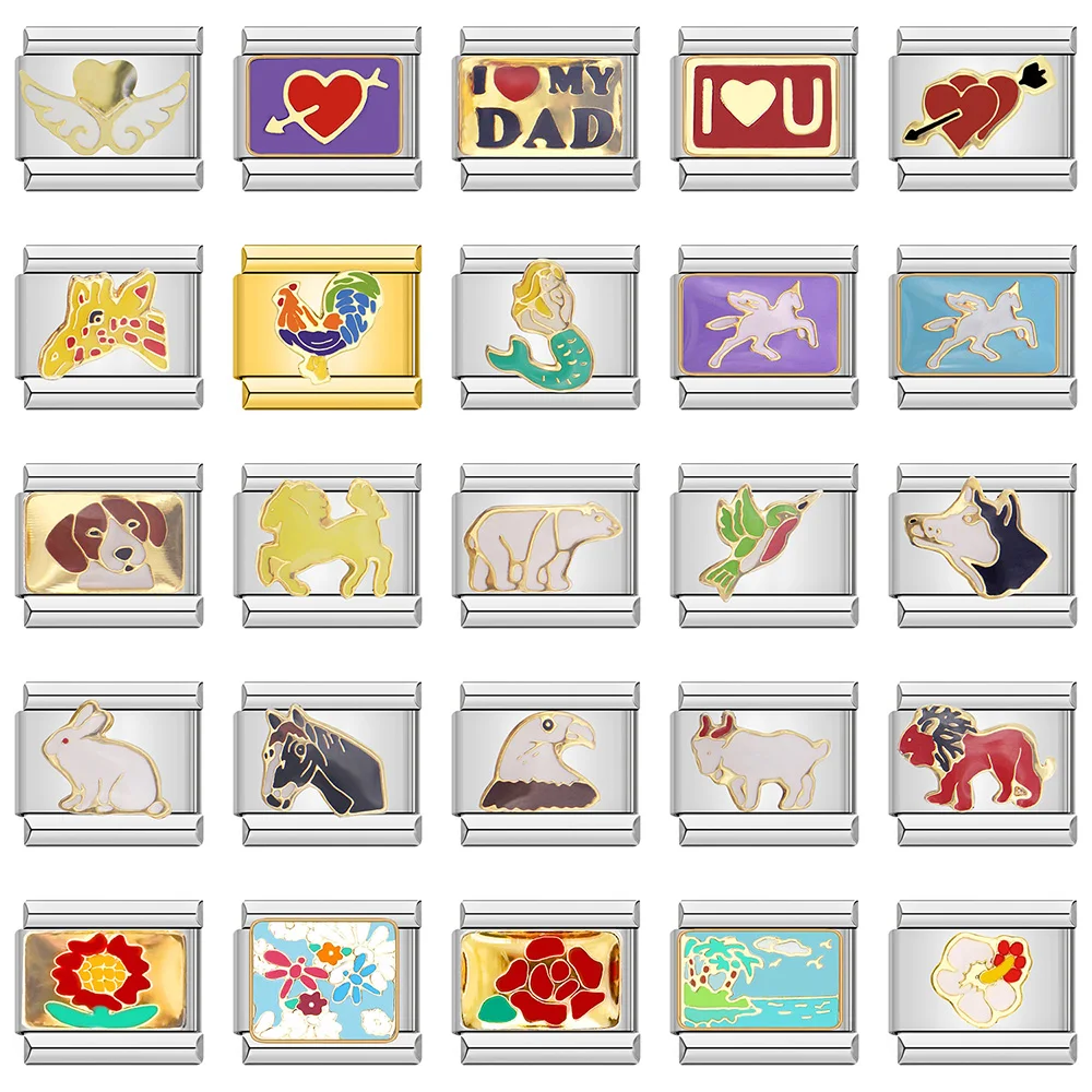 Hapiship модное животное собака кошка цветок сердце крыло любви итальянское очарование подходит для браслета из нержавеющей стали 9 мм Ювелирные изделия своими руками DJ042