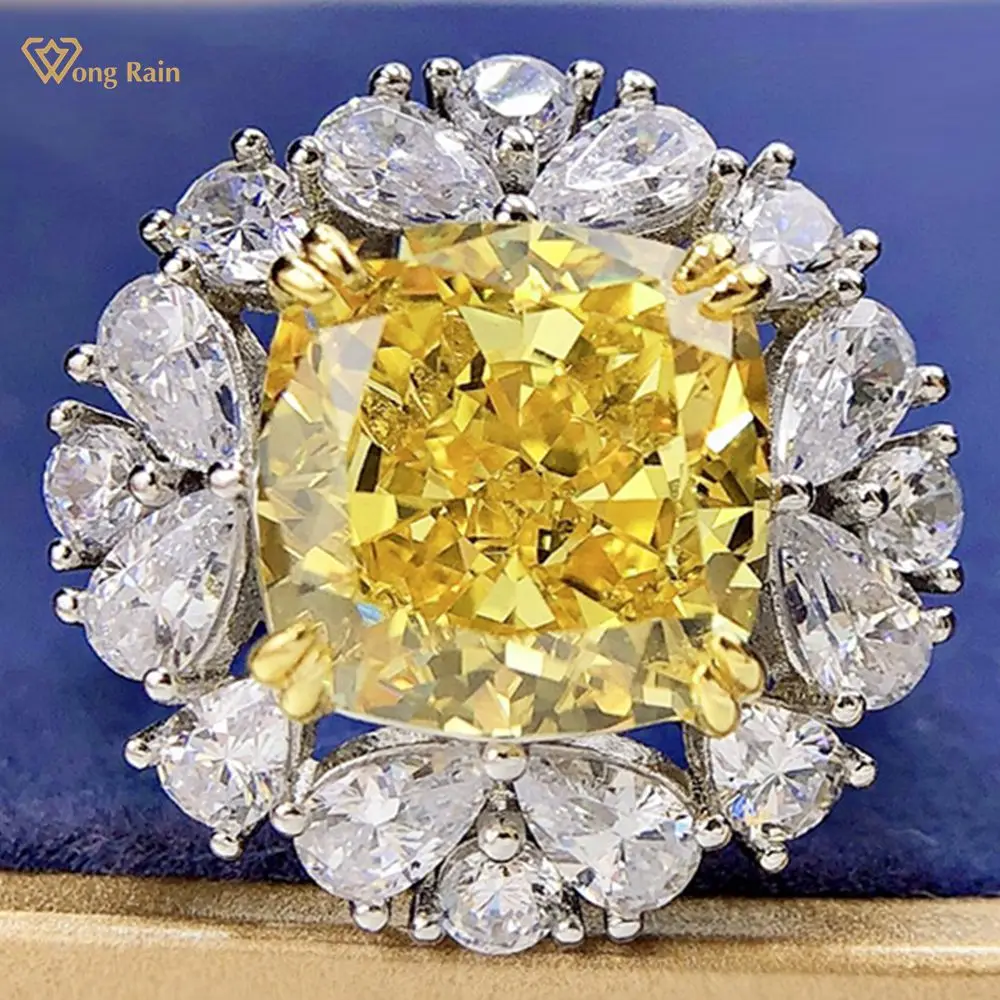 

Wong Rain, 100% 925 пробы, серебро, измельченный лед, создан, Moissanite, цитрин, драгоценный камень, обручальные ювелирные изделия, роскошные кольца, пода...