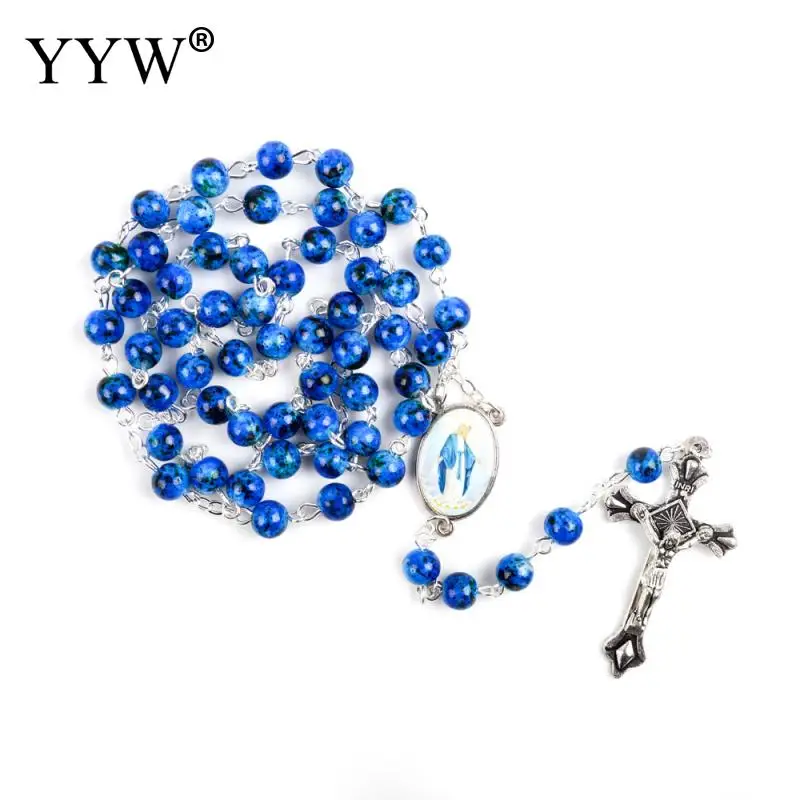 Ожерелье с синими стеклянными бусинами маленький размер 6 мм для мужчин и женщин |