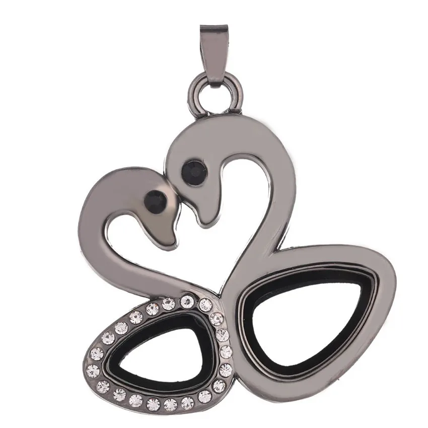 1 шт. двойной лебедь животные стразы память плавающий медальон амулеты