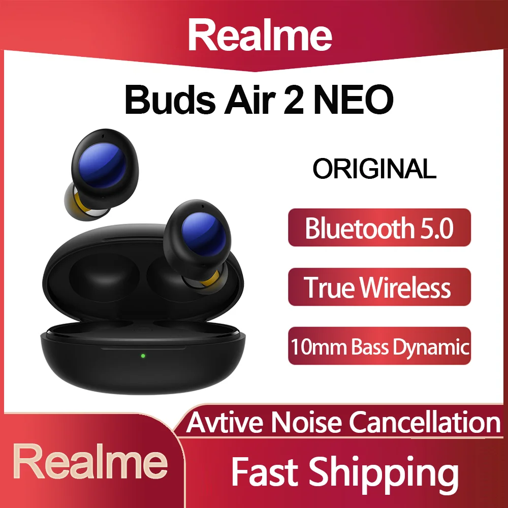 

Original Realme Buds Air 2 NEO TWS Bluetooth 5.0 True Wireless Earphone ANC Avtive Noise Cancellation Earbuds 10mm Bass Dynamic