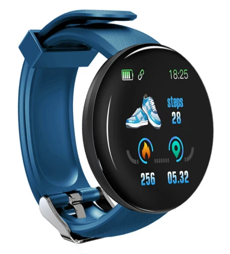 D18 новые умные часы для мужчин, кровяное давление, Круглые, Bluetooth, умные часы, женские часы, водонепроницаемые, спортивные, трекер, WhatsApp, для Android Ios - Цвет: Синий