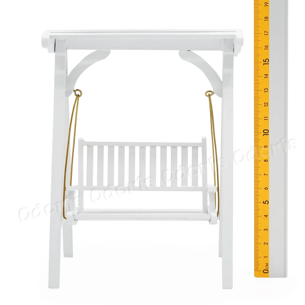 Odoria 1:12 Miniature White Garden Swing with Loveseat Wooden Outdoor Furniture Dollhouse Accessories Doll House Decoration | Игрушки и