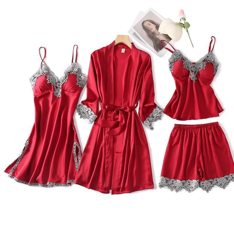 Халат-кимоно Женский пикантный атласный комплект для дома пижама мягкий