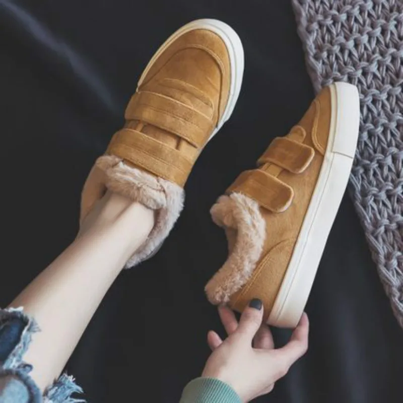 Fujin/парусиновая женская обувь Зимняя плюшевая теплая Модная на плоской подошве и