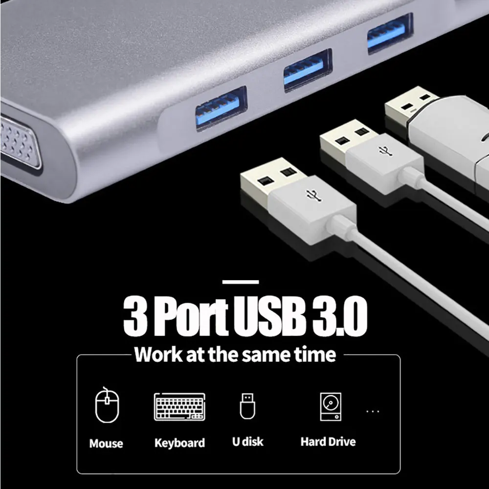 tebe 10 в 1 Тип C концентратор Разветвитель USB до 4K HDMI VGA RJ45 гигабит Ethernet док станция 3 5