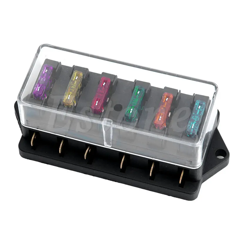

New 12V/24V Car 6 Way Circuit Standard ATO Blade Fuse Box Block Holder + 6 Fuses