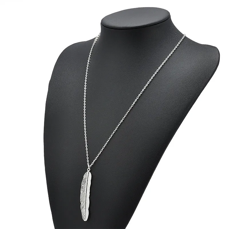 Simple Classic Pendant Feather Necklace Long Sweater Chain Choker Jewelry For Female Leaf Chocker | Украшения и аксессуары