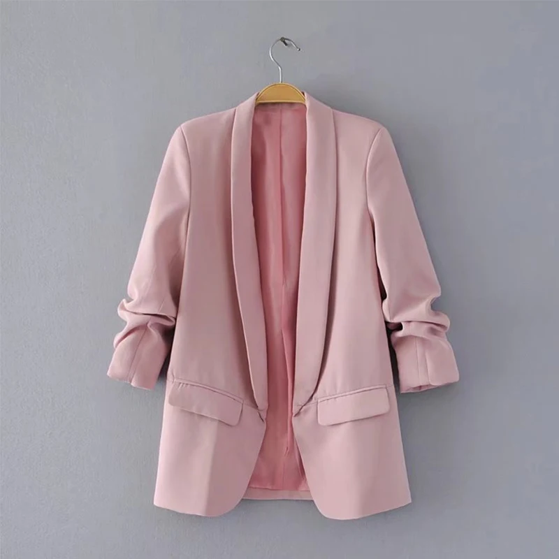 

Spring Autumn Suit Jacket Solid Notched Collar Nine Quarter Sleeve Office Ladies Formal Blazers Pockets 2021 Coat for Female