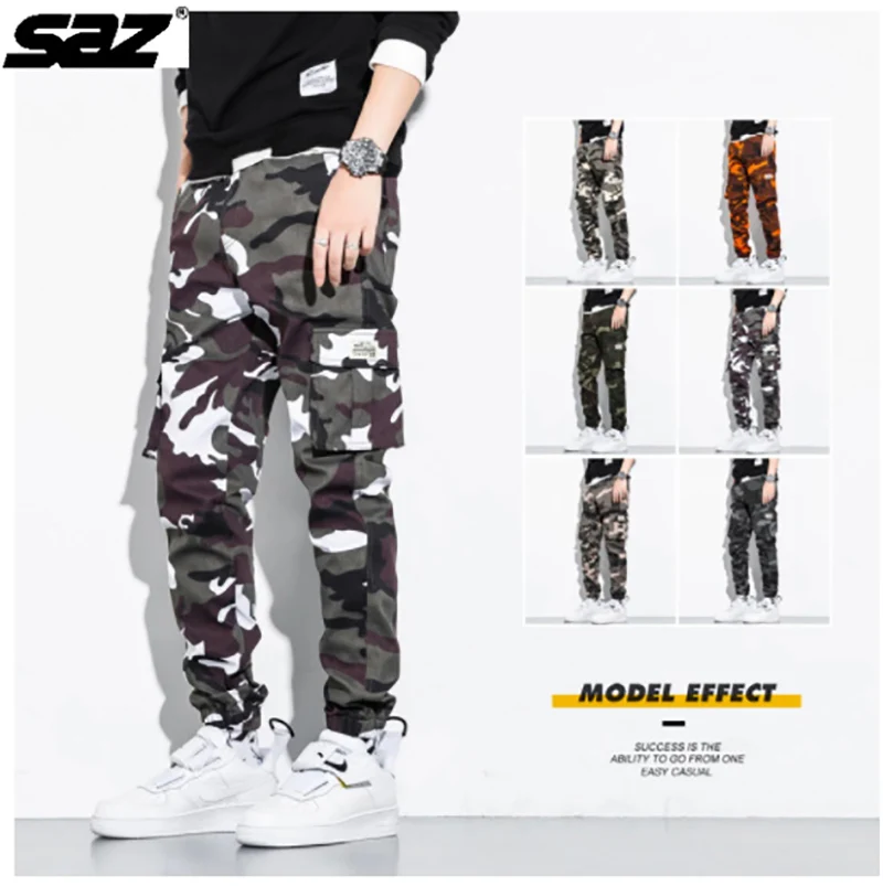 

Мужские камуфляжные комбинезоны на весну и осень, повседневные хлопковые брюки, модные свободные укороченные брюки в Корейском стиле