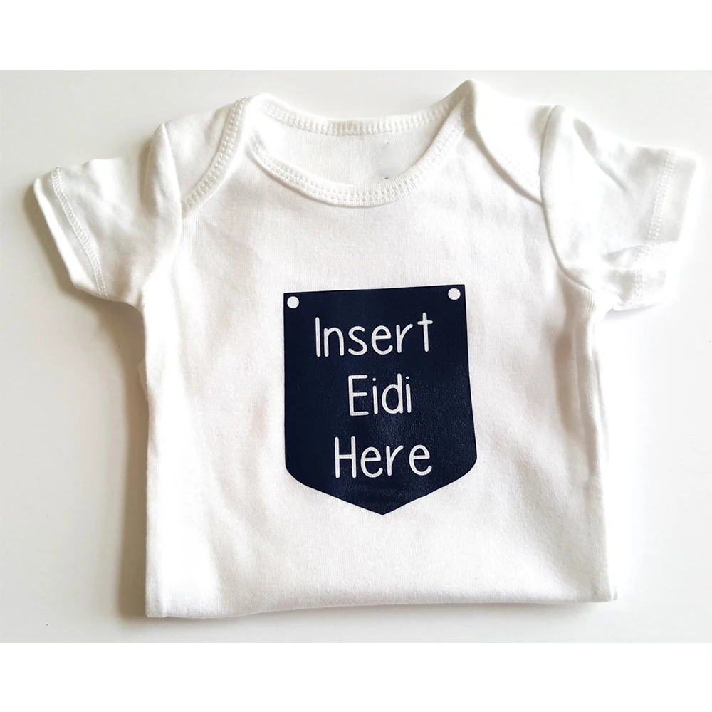 

Personalised Bodysuit Eid Mubarak Islamic gifts Custom baby boy girl Muslim gifts glitter cute first Eid gifts Eid banner card