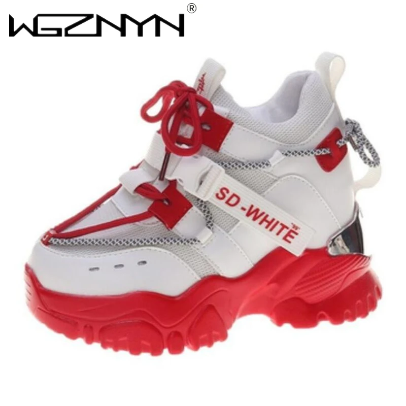 

Outdoor Women Platform Chunky Sneakers High Lace-up Casual Vulcanize Shoes Luxury Designer Old Dad Female Fashion Wedge Sneakers