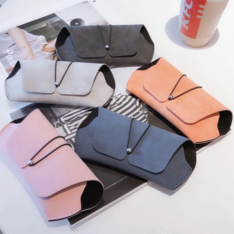 

1PCS NEW Men Women PU Leather Sunglasses Case Fold-able Buckle Glasses Box Eyeglass Holder Bag Protector Eyewear Accessories