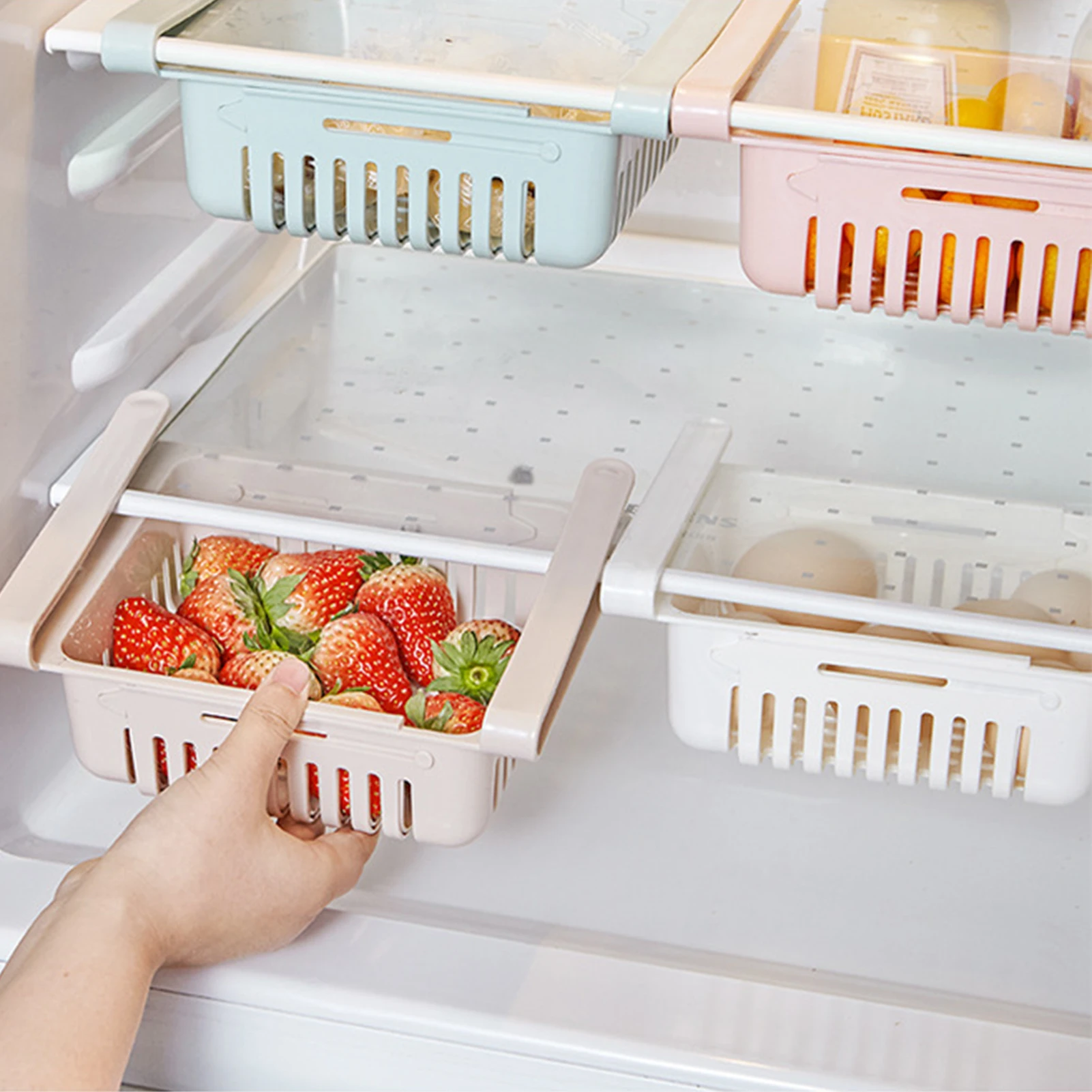 

Adjustable Stretchable Refrigerator Organizer Drawer Basket Refrigerator Pull-out Drawers Fresh Spacer Layer Storage Rack