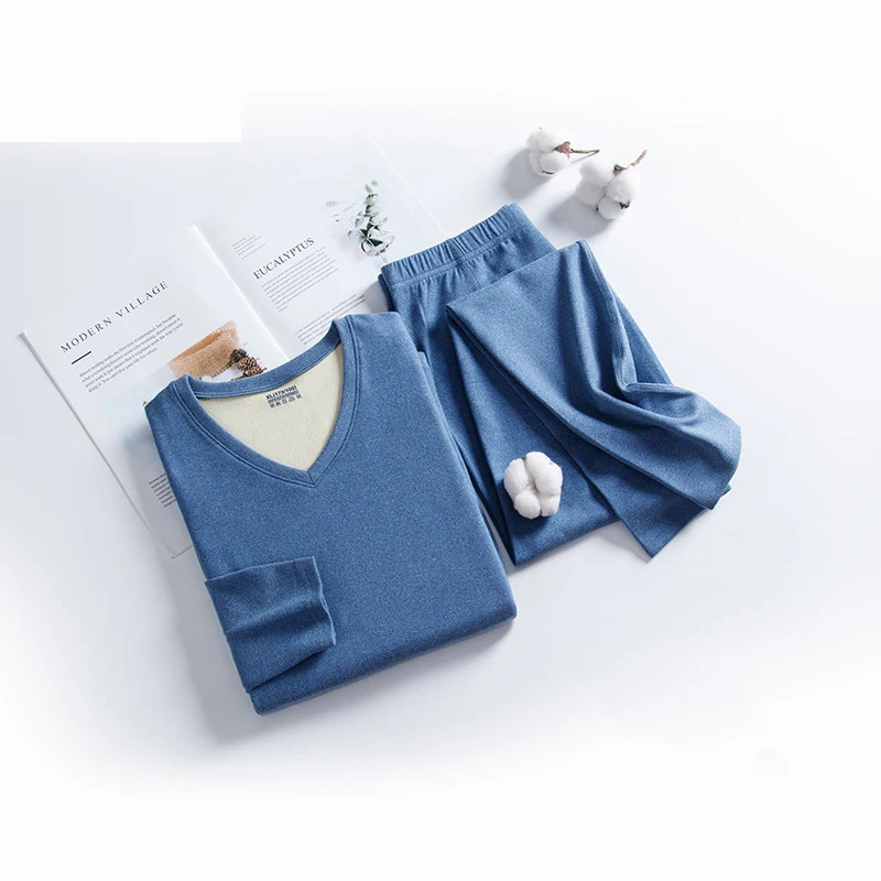 Men's Thermal Underwear Set Frosted Medium Thick Elastic German Velvet Autumn Clothes Autumn Pants Chicken Heart Collar