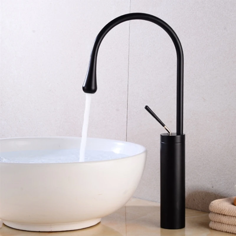 

Creative Copper Black Washbasin, Heightened Above Counter Basin Faucet