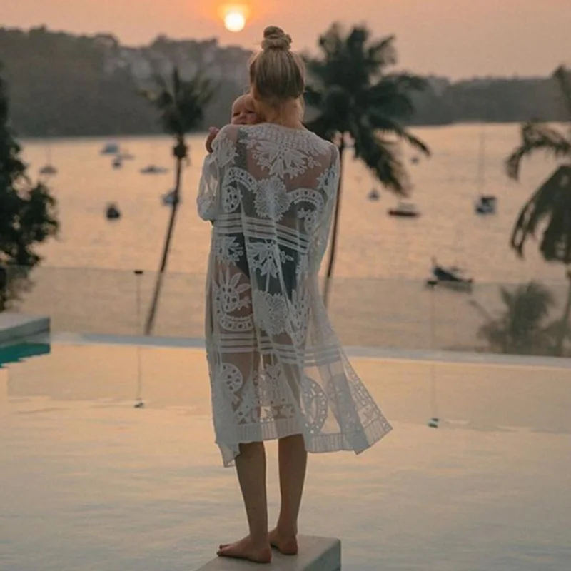 Новинка кружевное вязаное крючком пляжное бикини накидка летний купальник с