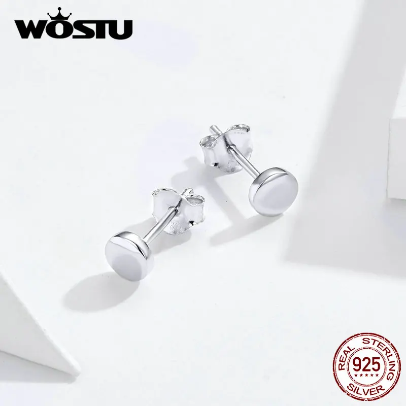 WOSTU, розовое золото, 925 пробы, серебро, маленькие серьги в горошек, простые круглые серьги-гвоздики для женщин, винтажные вечерние ювелирные изделия, CQE705-C
