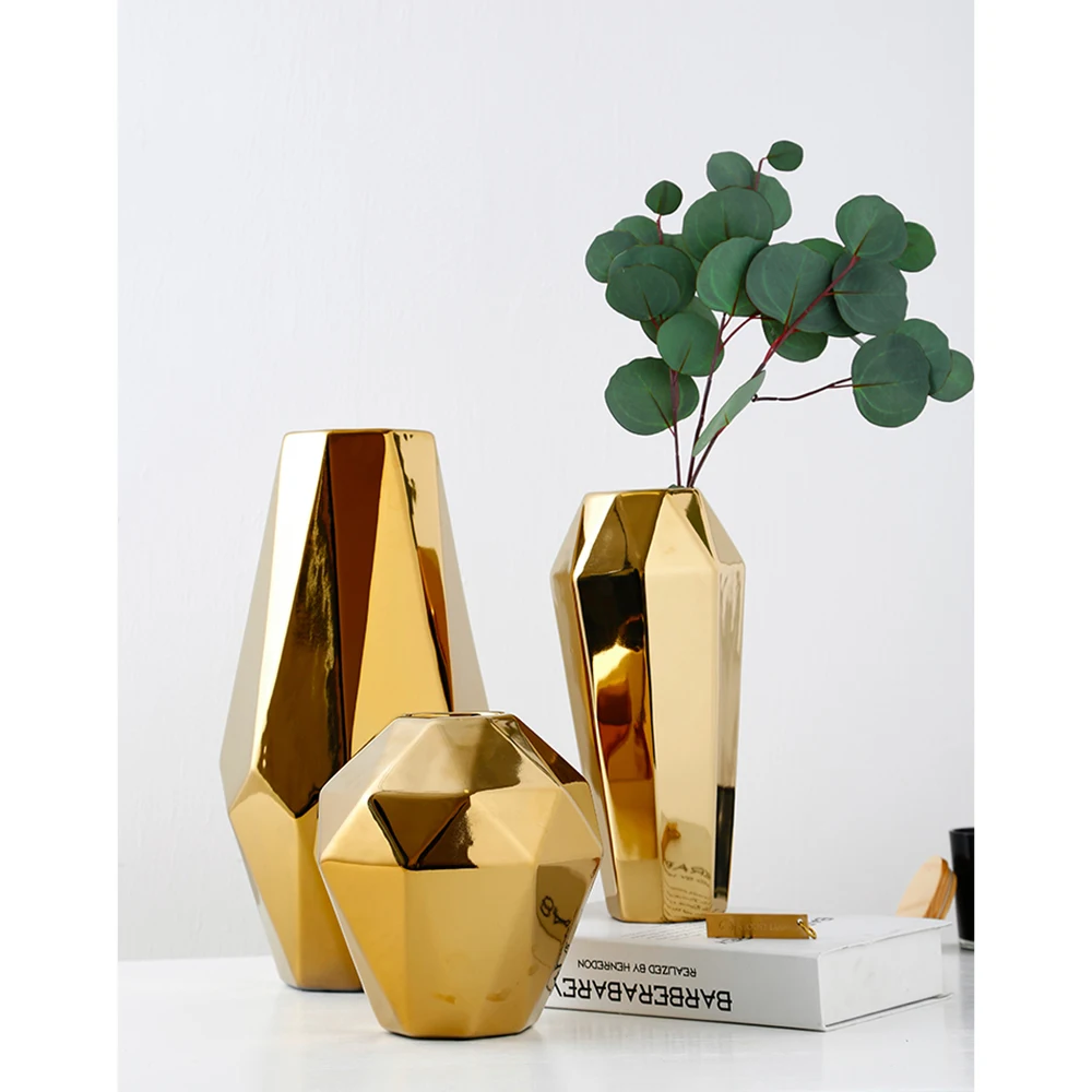 

Nordic Gold Geometric Ceramic Vase Decoration Home Decor Modern Luxury Vase Decoration Living Room Table Flower Ornaments Gifts