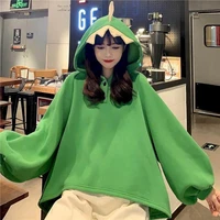 2021 hoodie dinosaur sweater women loose korean sculpture girlfriend autumn and winter sisters outfit plus fleece hooded jacket