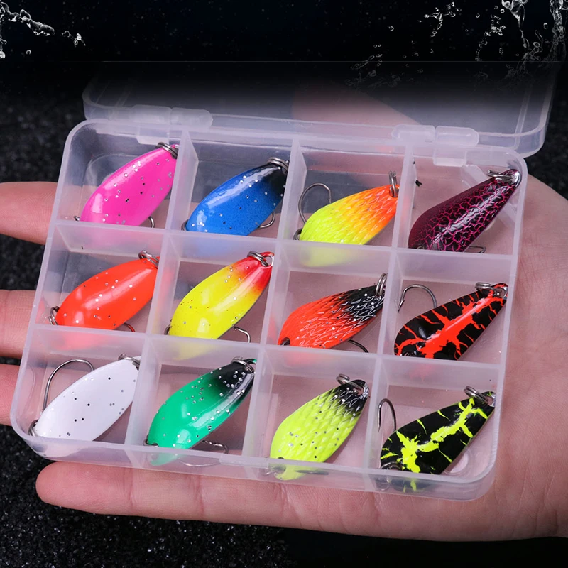 12 шт. разноцветные рыболовные приманки ложка набор наживок металлических с