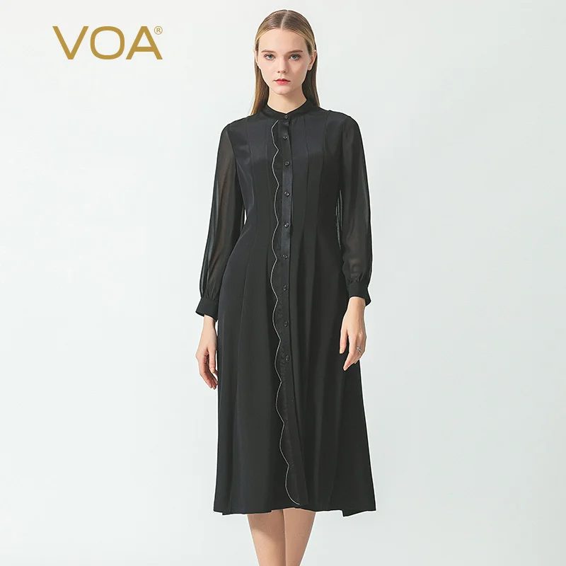 VOA Jet Black 36 мм тяжелая атласная стежка органза свободный лист дизайн Георгий рукав