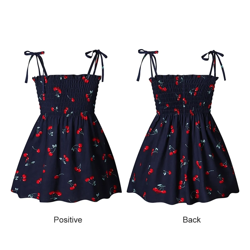 Summer Baby Girl Cherry Print Sleeveless Sling Dress Casual Kids Cotton Sundress | Детская одежда и обувь
