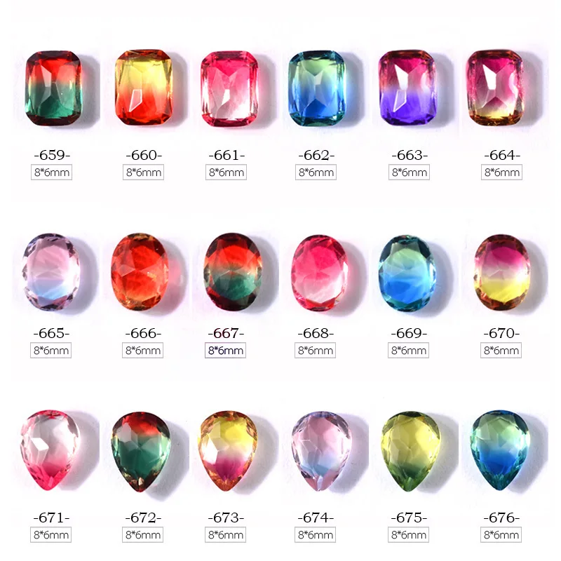 3D блестящие красочные стеклянные стразы для ногтей Стразы дизайна драгоценные