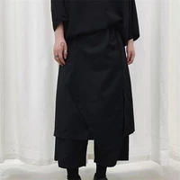 mens wide leg trouser skirt spring and autumn new yamamoto style personality stitching false two dark casual large size pants