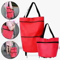 1pc shopping bags folding grocery storage handbag large capacity with wheels creative reusable folding grocery nylon handbag