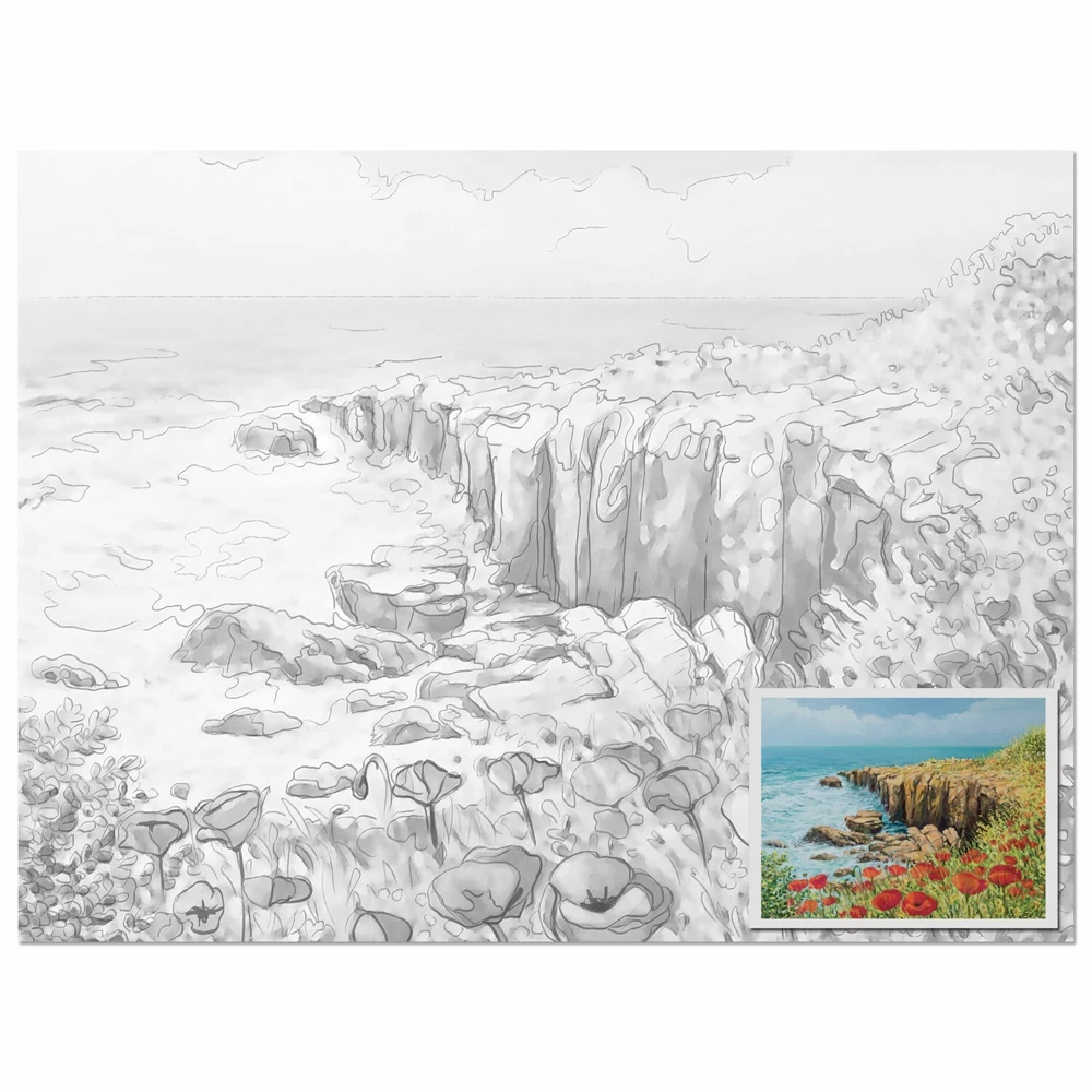 Холст на картоне с контуром Brauberg Art Classic Цветы И Море 30х40 см грунтованный хлопок