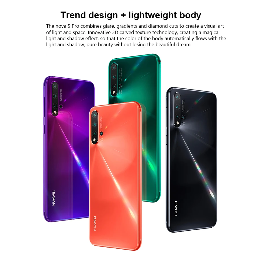 Новый оригинальный мобильный телефон huawei Nova 5 Pro 8 ГБ 128 256 6 39 дюйма четырехъярусная