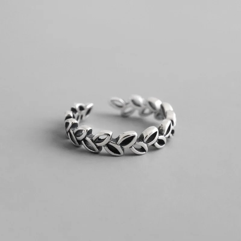 

Real 925 Sterling Silver Small Leaf Opening Ring For Fashion Women Party Elegant Lines Fine Jewelry Giftv Vintage