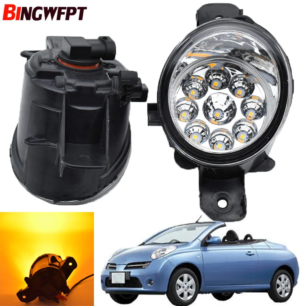

1pair Fog Light Assembly Car Front Bumper LED Fog Light 12V For Nissan Micra/March C+C (K12) Convertible 2005-2015 Halogen lamp
