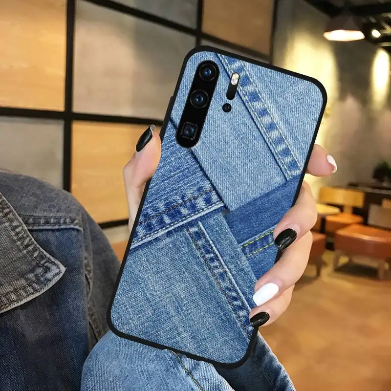 

Jeans Textile Blue Cloth Phone Cases For Huawei honor Mate P 9 10 20 30 40 Pro 10i 7 8 a x Lite nova 5t