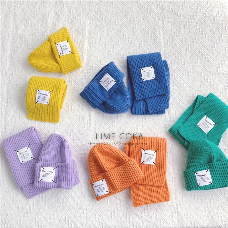 Winter Baby Hat Scarf Suit Kids Hats Thick Warm Autumn Knitted Children Caps Girls Boys Travel outdoors to keep warm | Аксессуары для