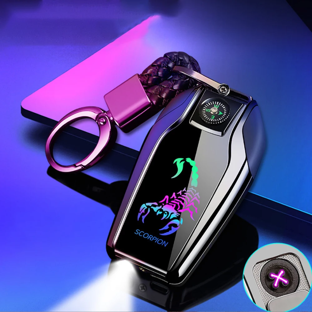 Keychain USB Electric Plasma Lighter Creative Cool Rechargeable Windproof ARC Lighters Smoking Accessories Gadget For Men