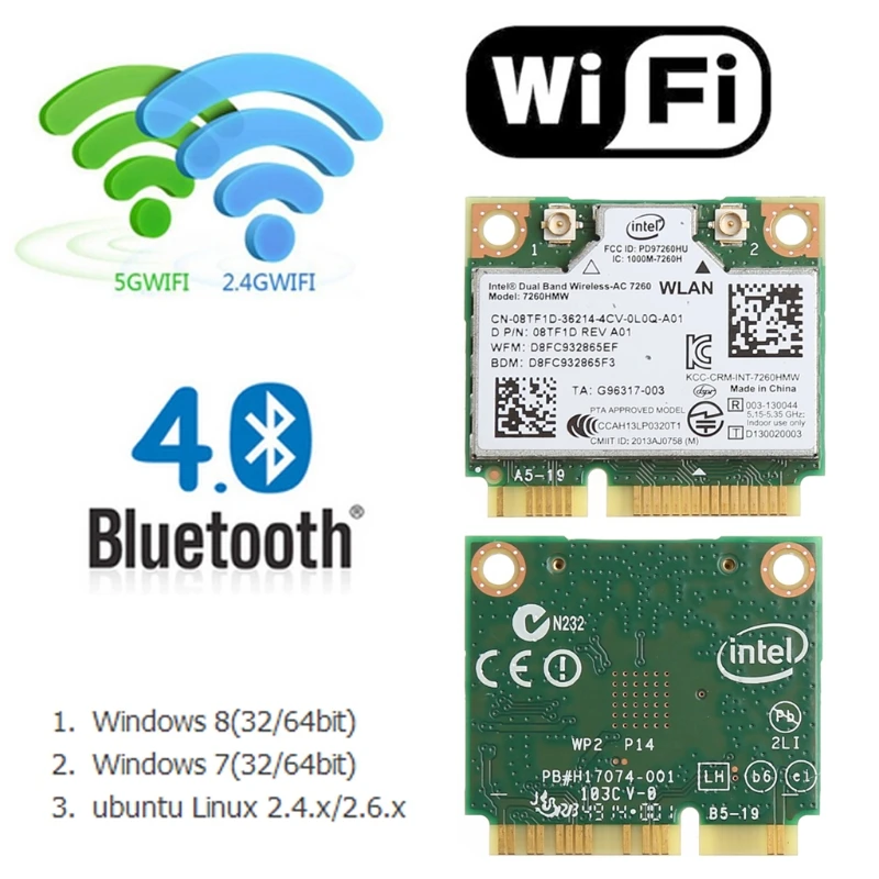 Двухдиапазонная беспроводная карта Mini PCI-E 4 0 совместимая с Bluetooth для Intel 7260 AC DELL