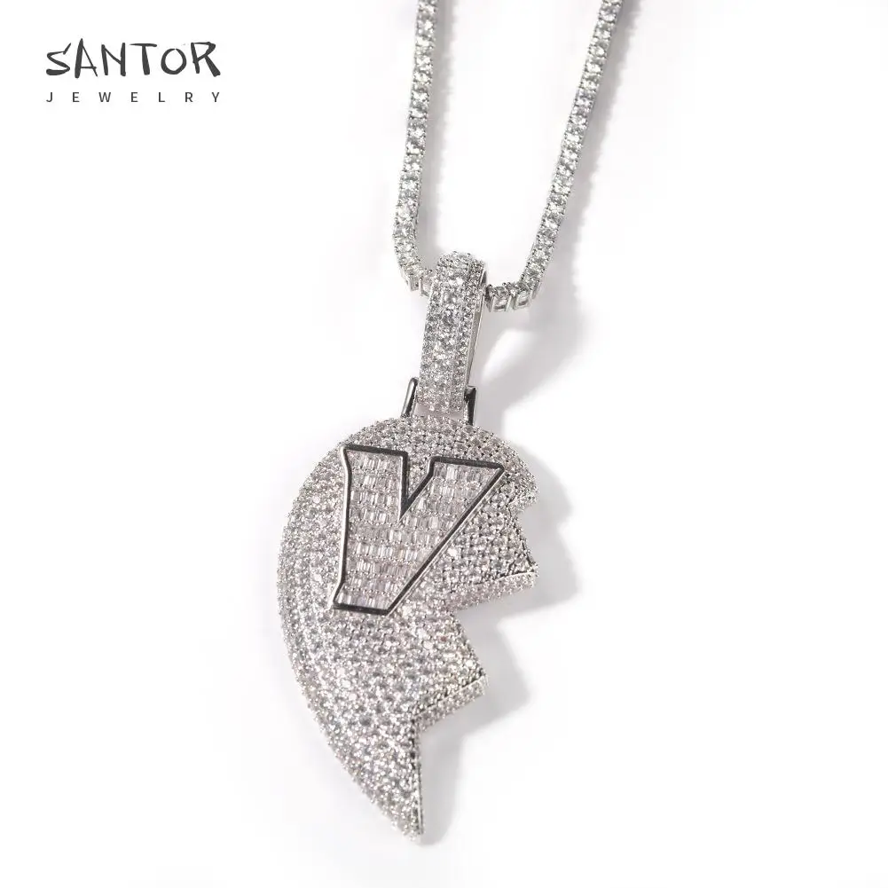 

Роскошные мужские ювелирные изделия в стиле хип-хоп, с цирконом, V-образным узором, покрытым льдом, с разбитым сердцем, панк