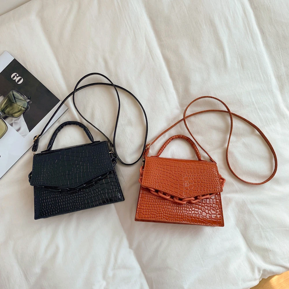 

Fashion Bolsas PU Leather Solid Color Alligator Pattern Crossbody Shoulder Messenger Bag Casual Ladies Chain Small Flap Handbags