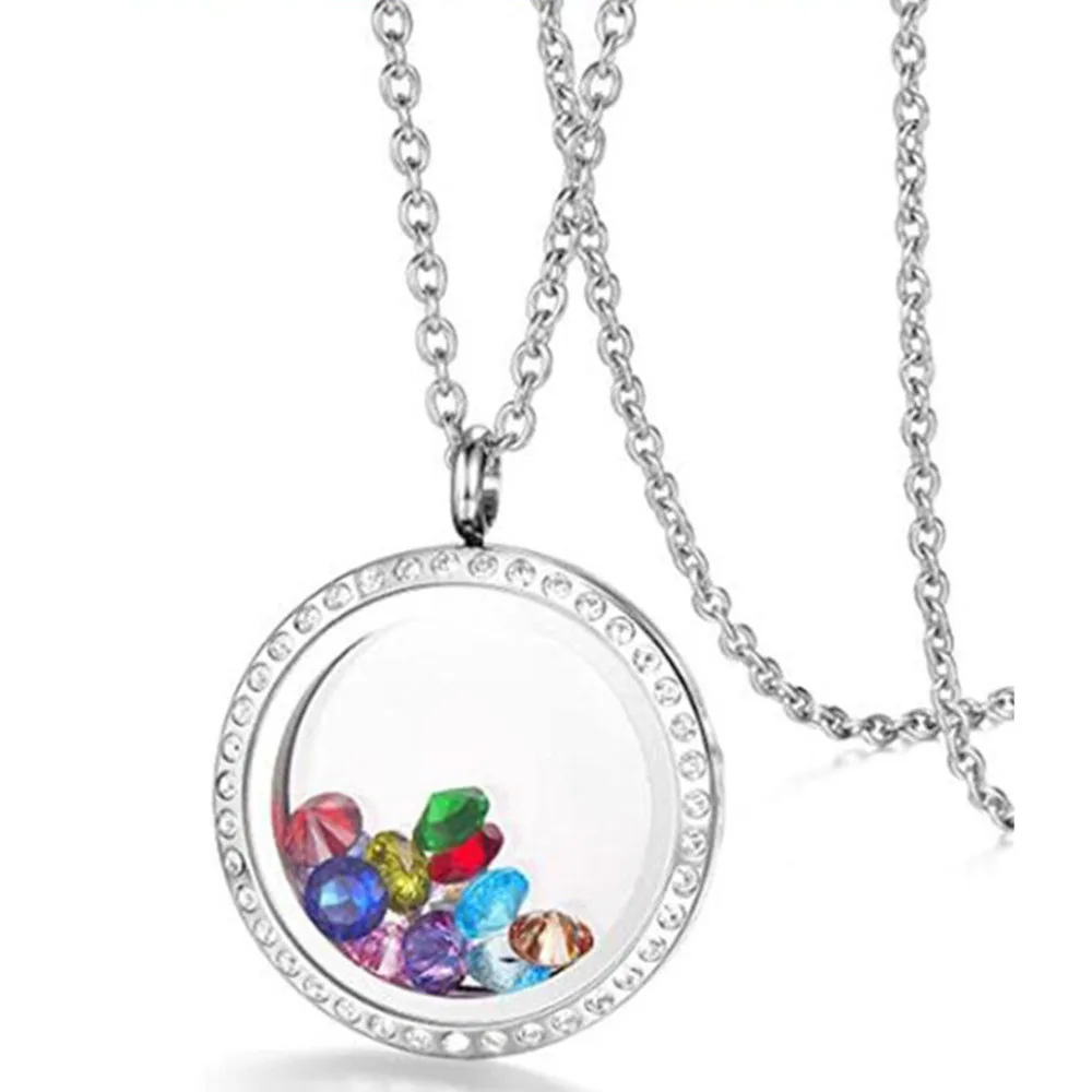 

Magnetic Living Memory Floating glass Charms Locket Necklace floating charm With birthstones pendant necklace For Girl's Gift