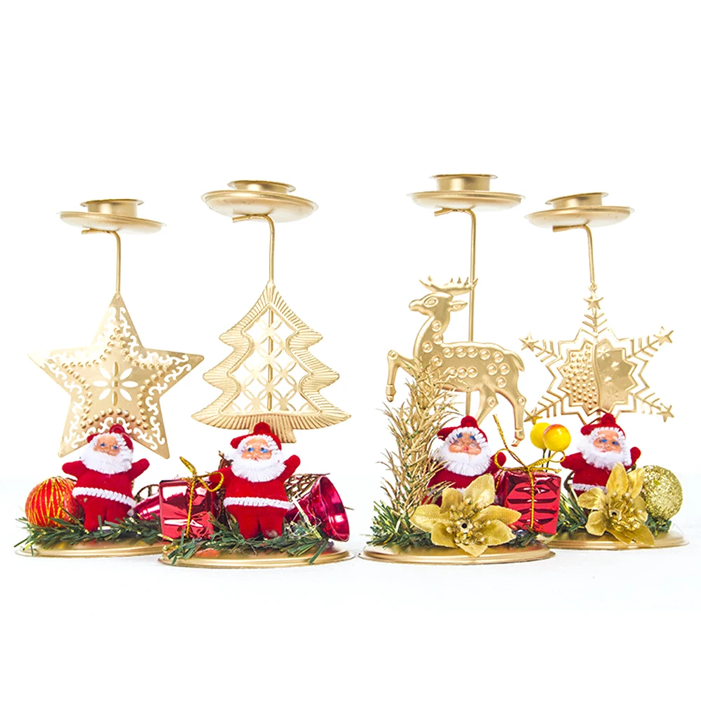 

Christmas Wrought Iron Candlestick Ornaments Xmas Candle Tabletop Decoration Noel Candle Holder Merry Christmas Decor For Home