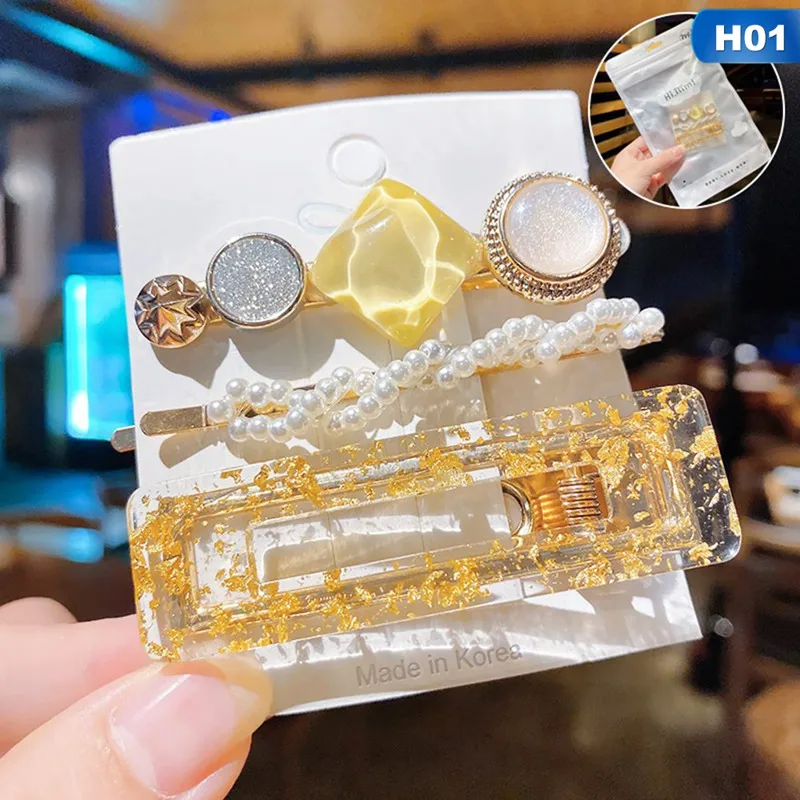 

3PCS/Set Fashion Pearls Acetate Geometric Hair Clips For Women Girls Headband Sweet Hairpins Barrettes Hair Accessories Set