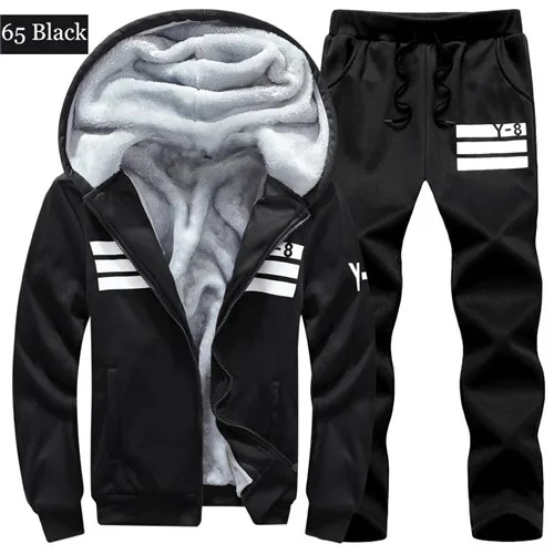 65 black PEILOW, размер 7XL8XL, 9XL, зимний спортивный костюм, Мужская толстовка, спортивный комплект, флис, толстый, с капюшоном, Повседневный, для бега, спортивный костюм, мужская куртка+ штаны - Цвет: 65 black